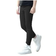 Kids Girls Stretch Pencil Skinny Pants Elastic Waist Trouser Bottoms(Color:Black,Size:5-6 Years)